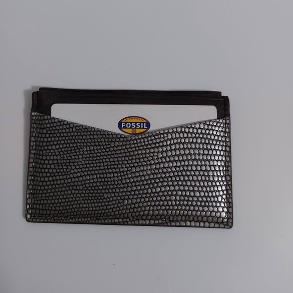 NWT Fossil Wilcox Metallic Leather Card Holder - Picture 1 of 4